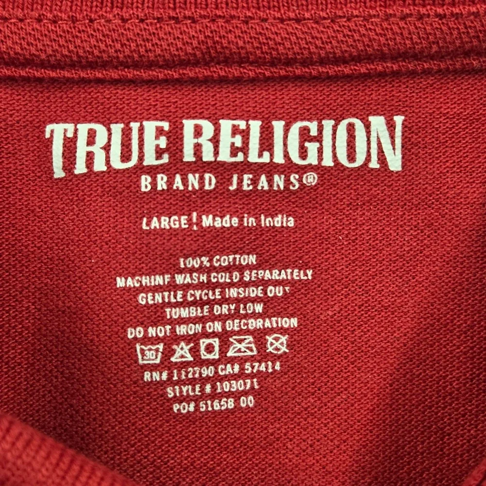 True Religion Red Short Sleeve Polo‎ Shirt Horseshoe Logo Mens Large *READ